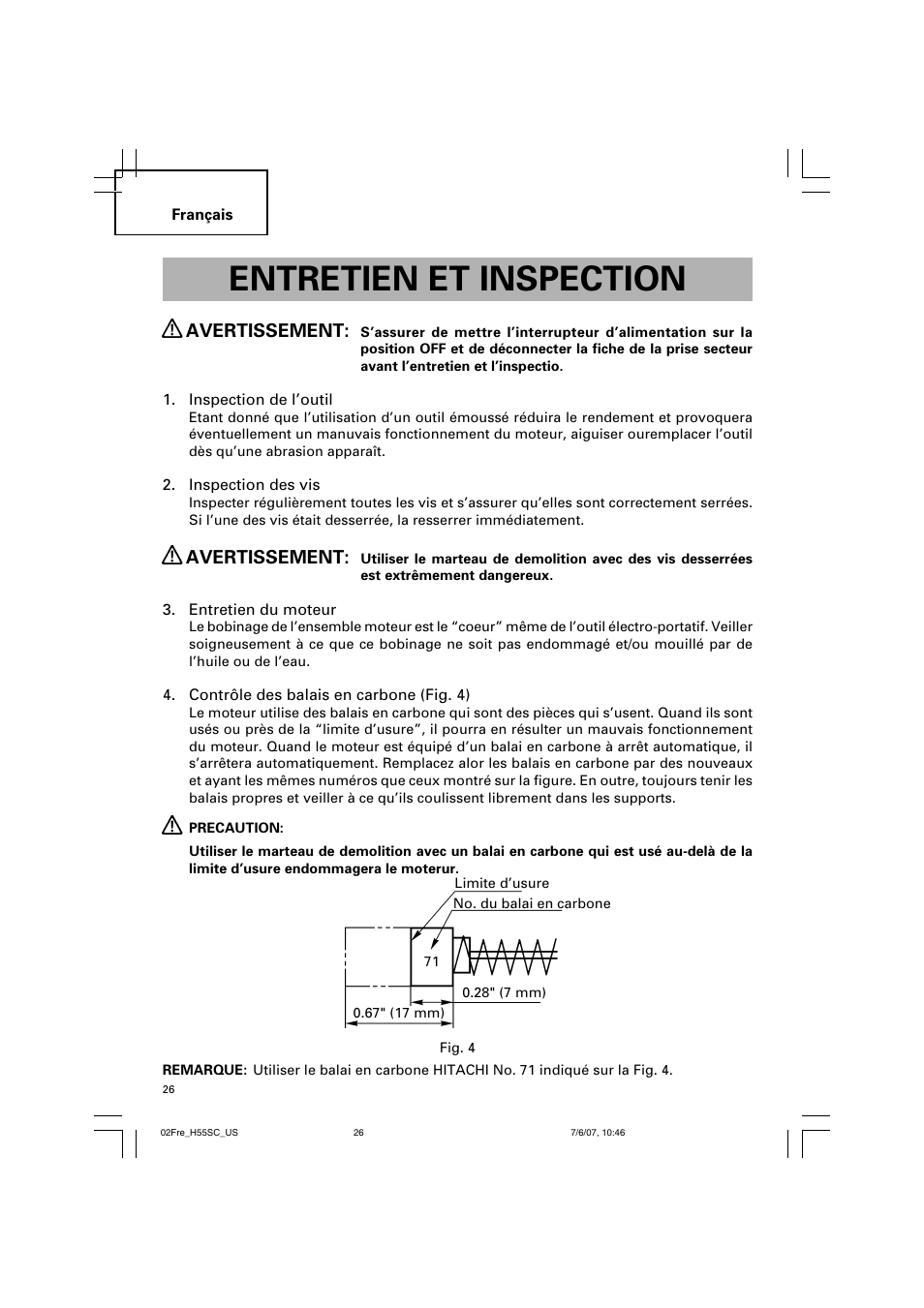 Entretien et inspection, Avertissement | InFocus H55SC User Manual | Page 26 / 48