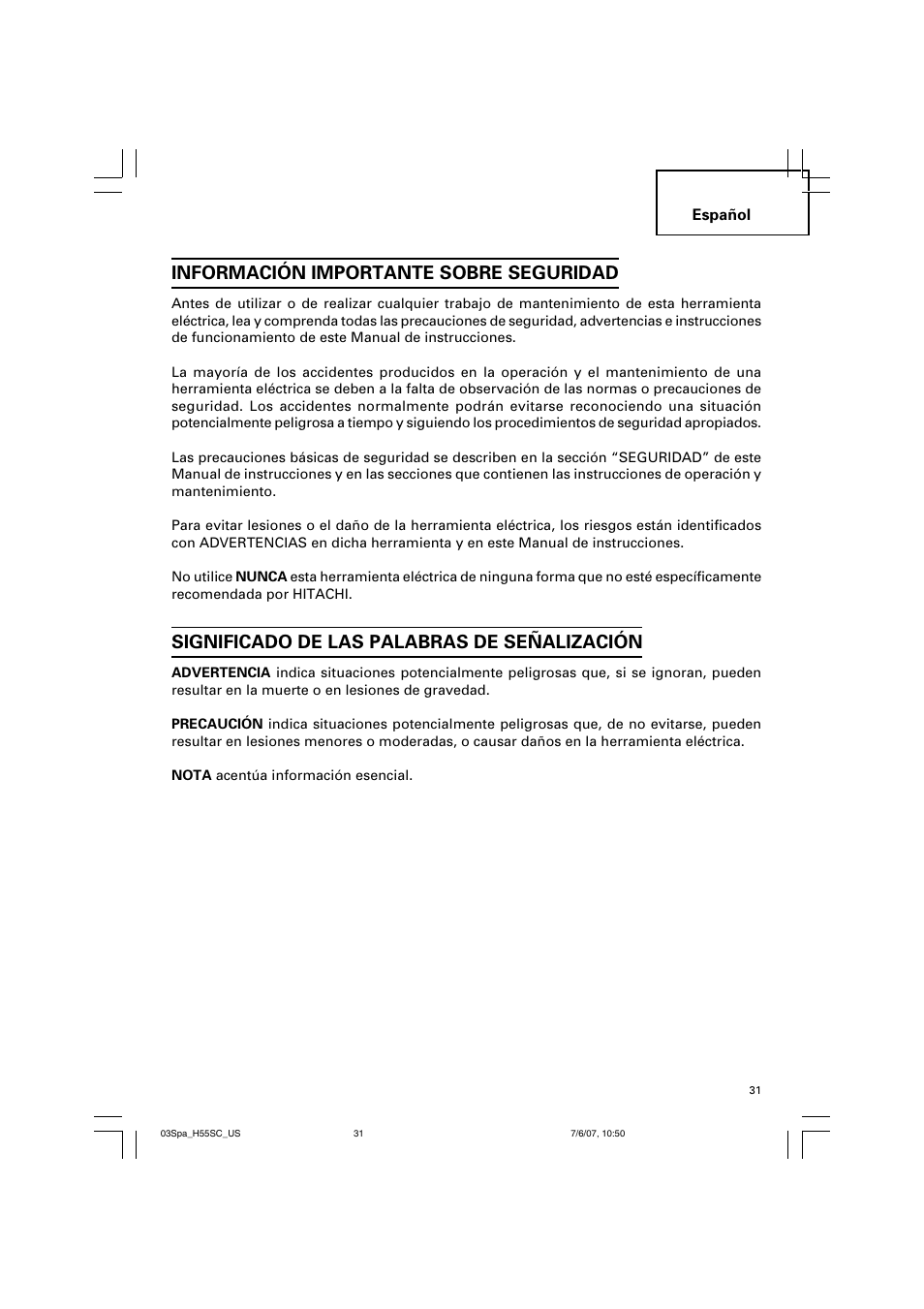 Información importante sobre seguridad, Significado de las palabras de señalización | InFocus H55SC User Manual | Page 31 / 48