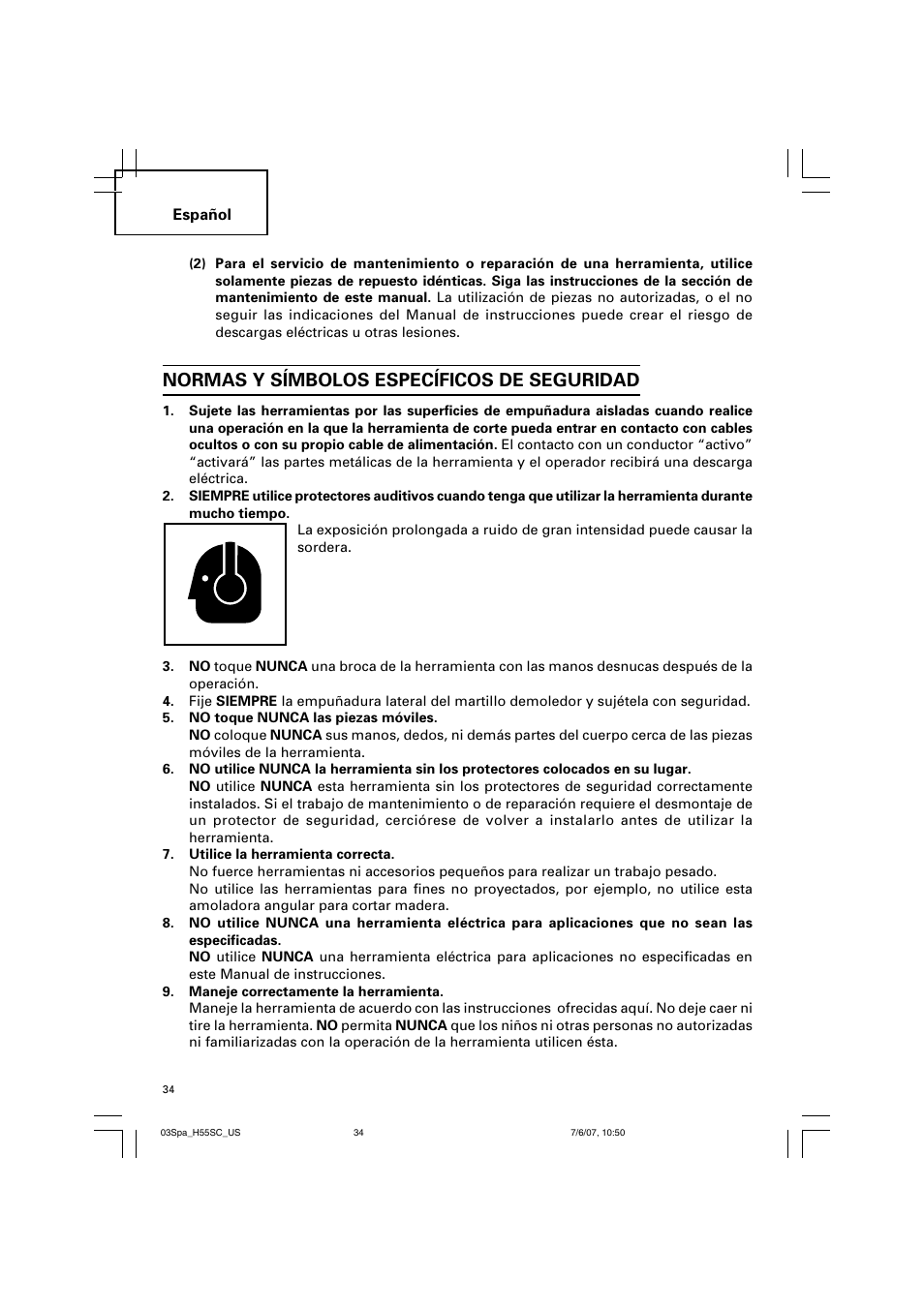 Normas y símbolos específicos de seguridad | InFocus H55SC User Manual | Page 34 / 48