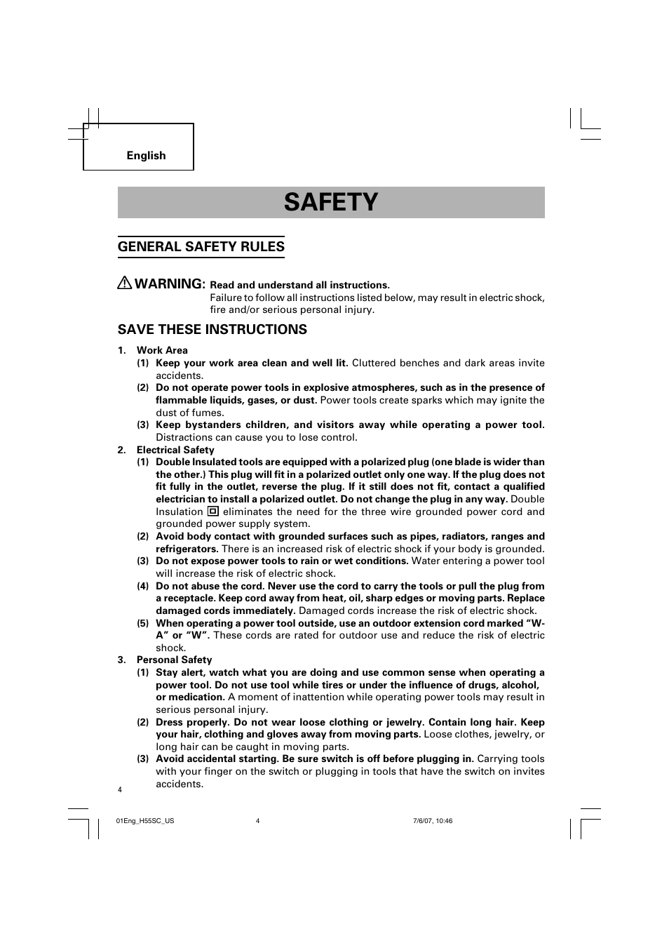 Safety, General safety rules warning, Save these instructions | InFocus H55SC User Manual | Page 4 / 48