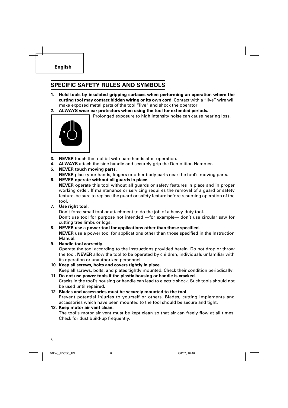 Specific safety rules and symbols | InFocus H55SC User Manual | Page 6 / 48