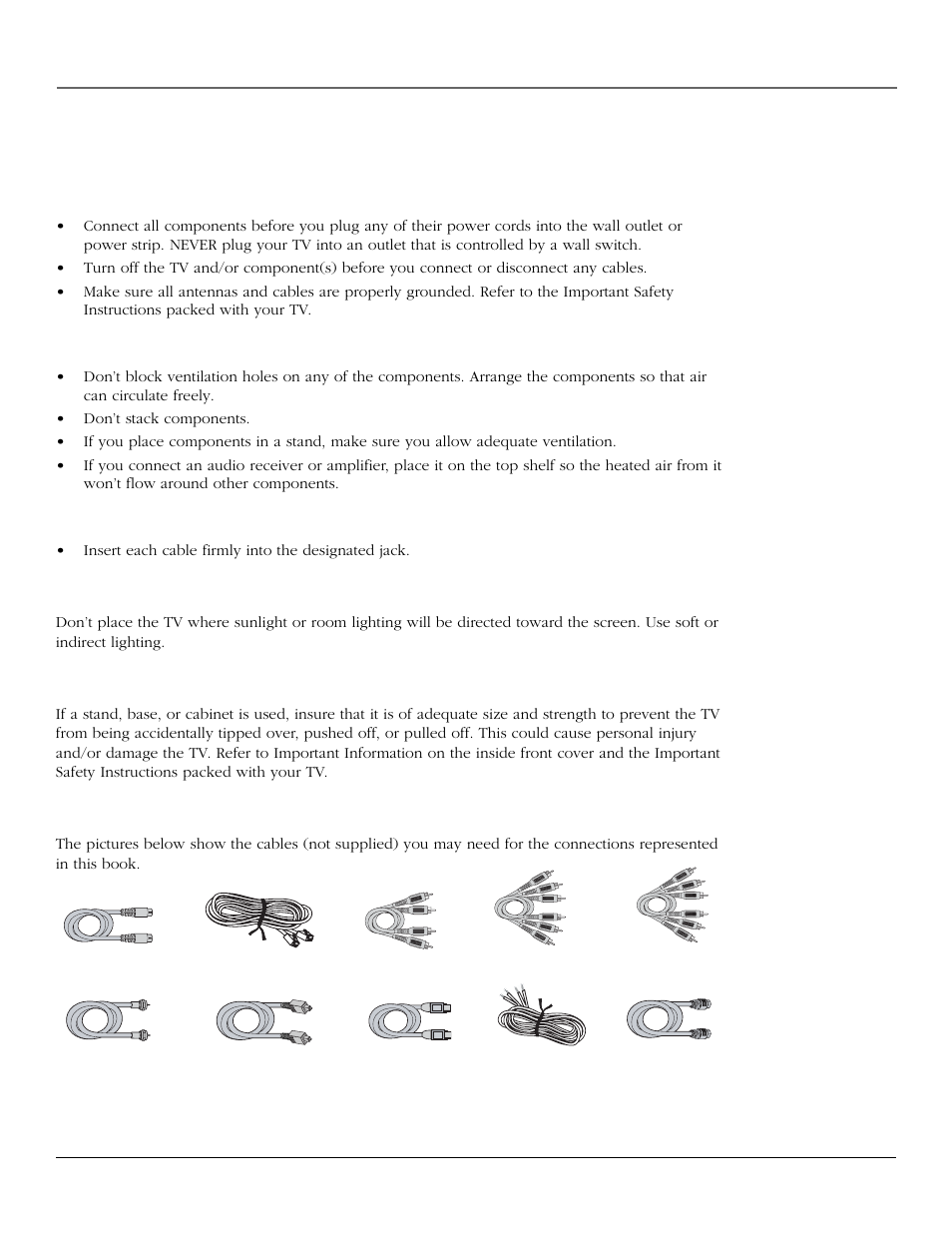 Connections & setup, Things to consider before you connect, Protect against power surges | Protect components from overheating, Use indirect light, Using a stand | InFocus 61md10 User Manual | Page 10 / 100