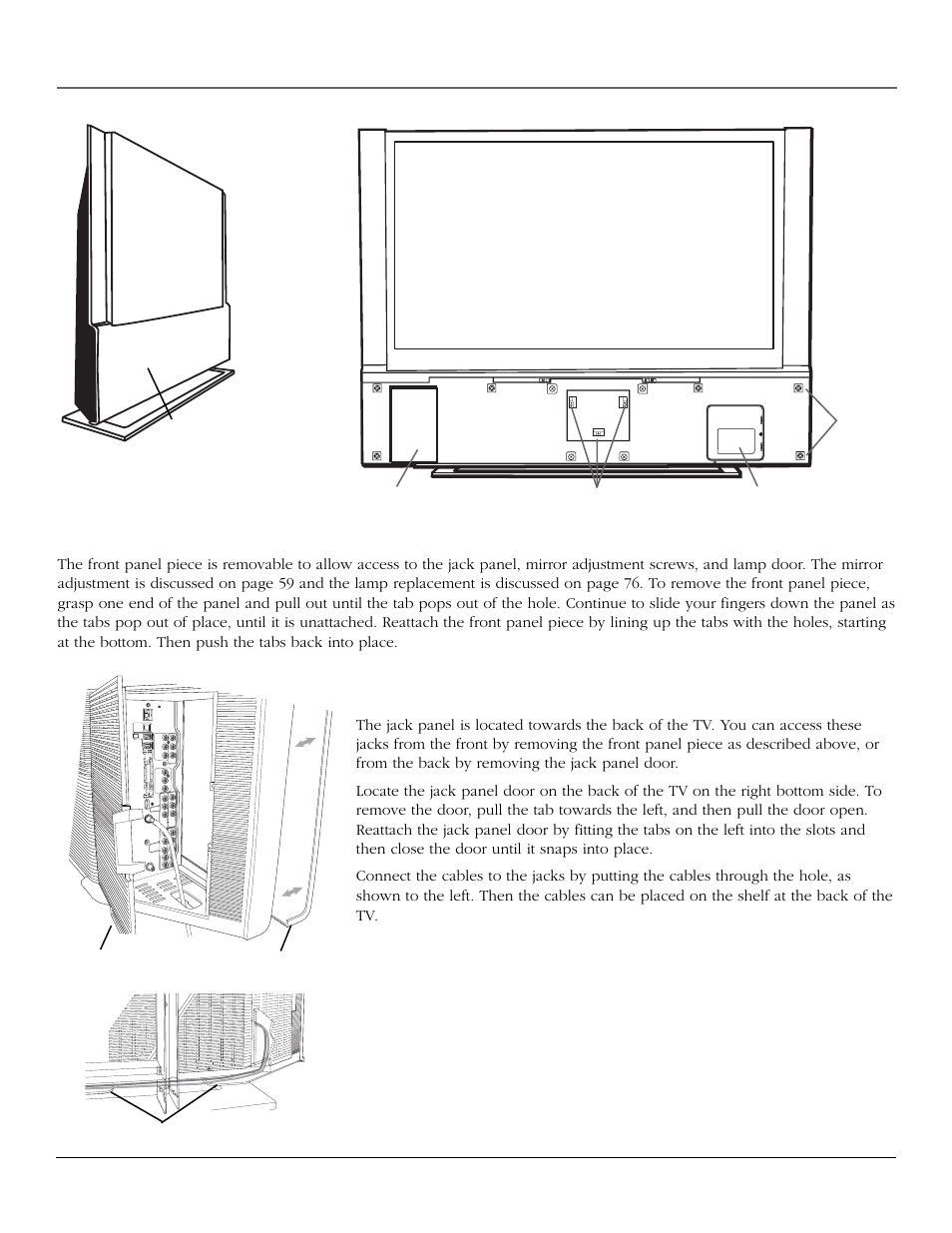 Connections & setup, Removing the front panel piece, Accessing the jack panel | InFocus 61md10 User Manual | Page 12 / 100