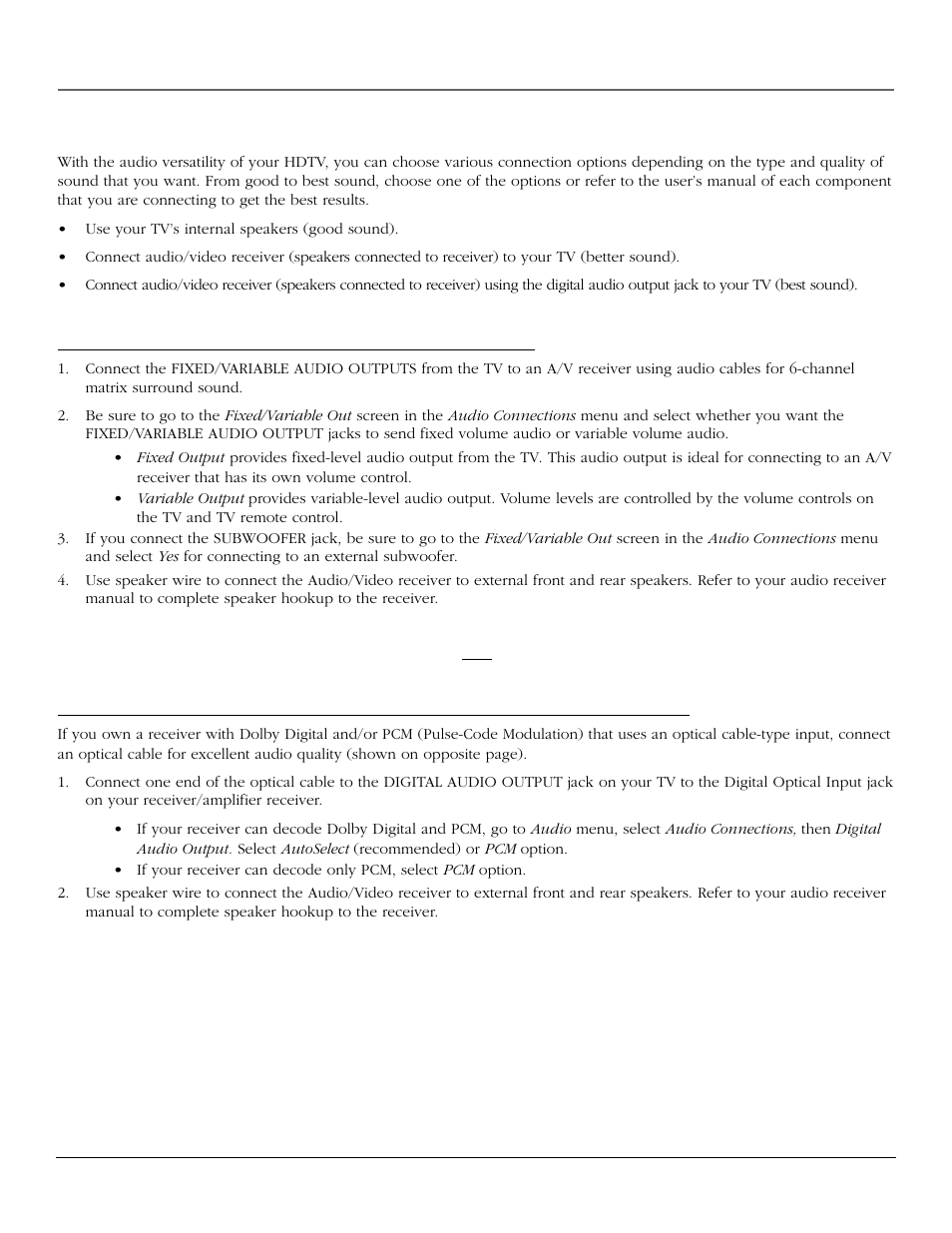 Connections & setup, Audio connections, How to connect: tv + a/v receiver + speakers | InFocus 61md10 User Manual | Page 23 / 100