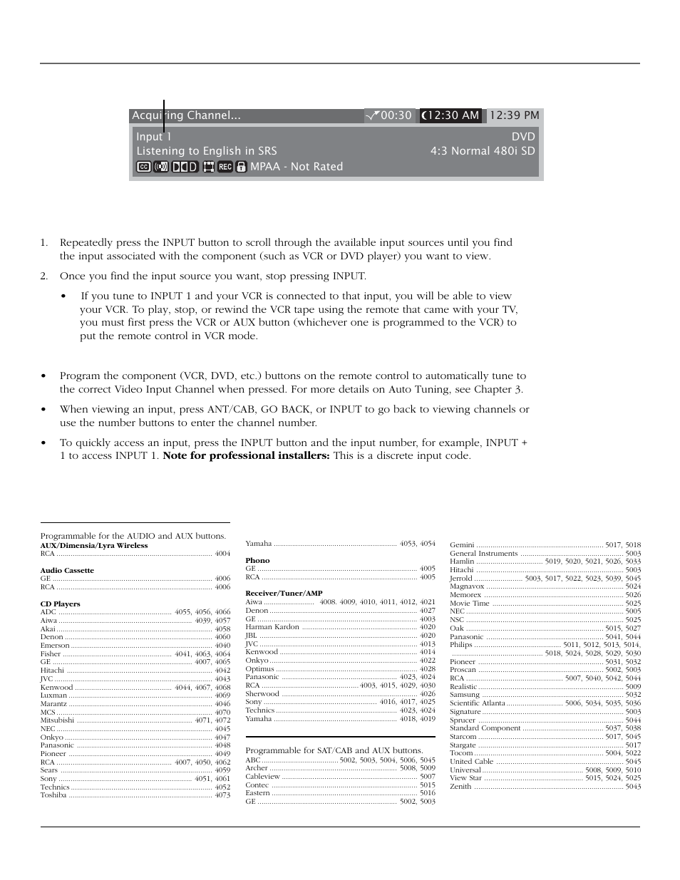 Using the remote control using the input button, Remote code list | InFocus 61md10 User Manual | Page 37 / 100