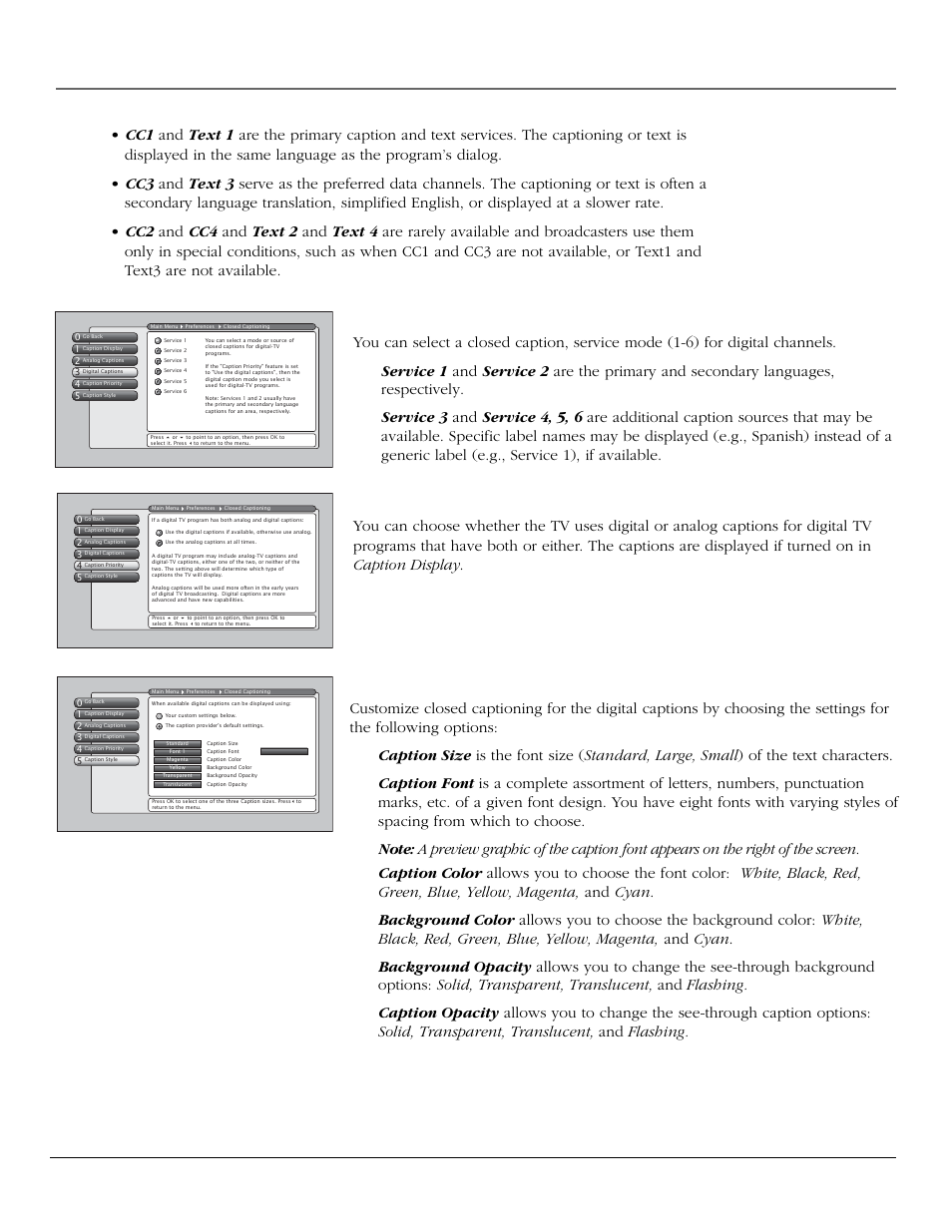Using the tv’s menu system, 68 chapter 4, Digital captions | Caption priority, Caption style | InFocus 61md10 User Manual | Page 70 / 100