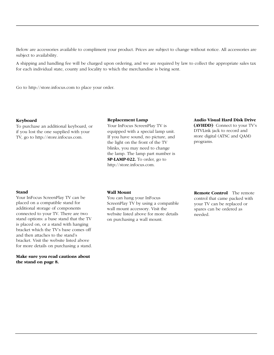 References, Accessory information, Custom hdtv accessories | InFocus 61md10 User Manual | Page 84 / 100