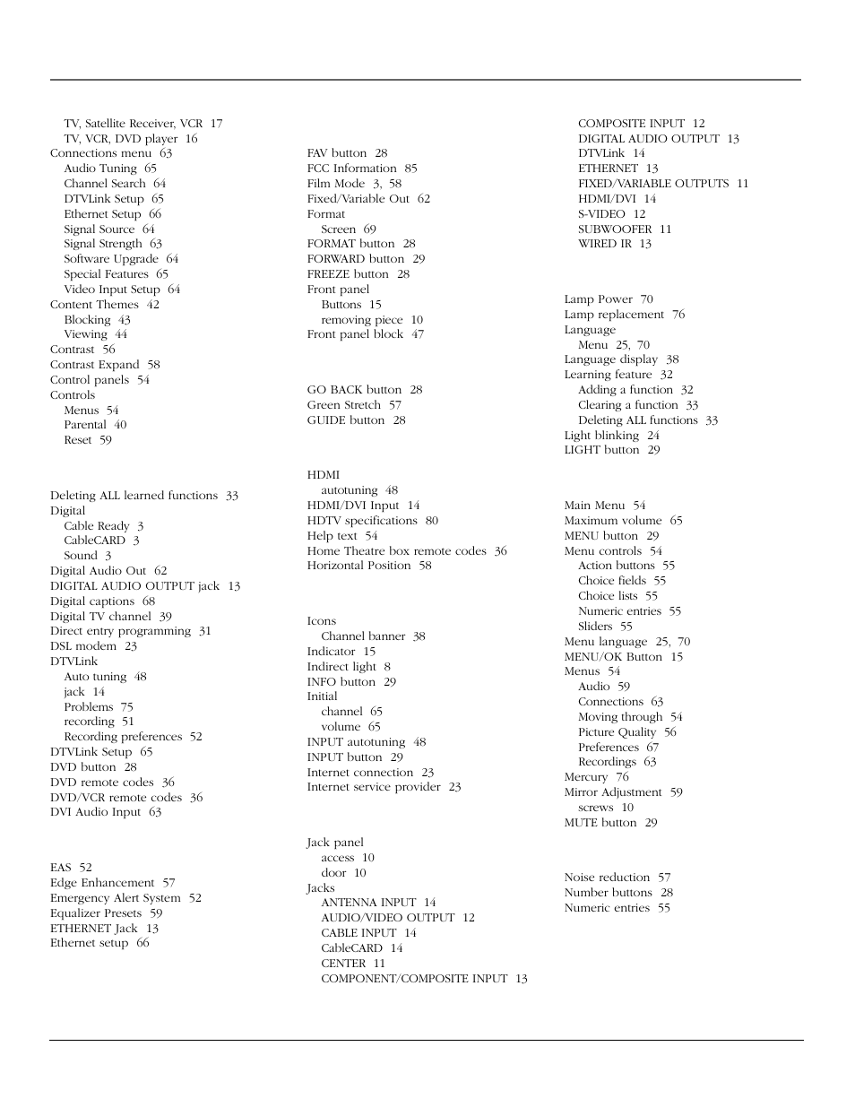 Index | InFocus 61md10 User Manual | Page 89 / 100