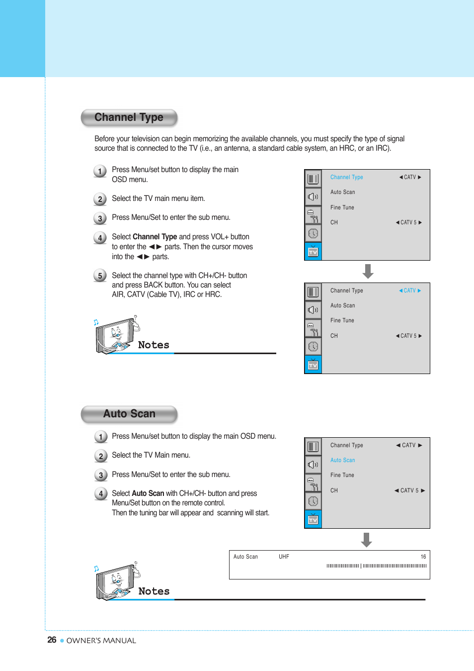 Setting the channel, Channel type auto scan | InFocus TD40 NTSC User Manual | Page 27 / 53