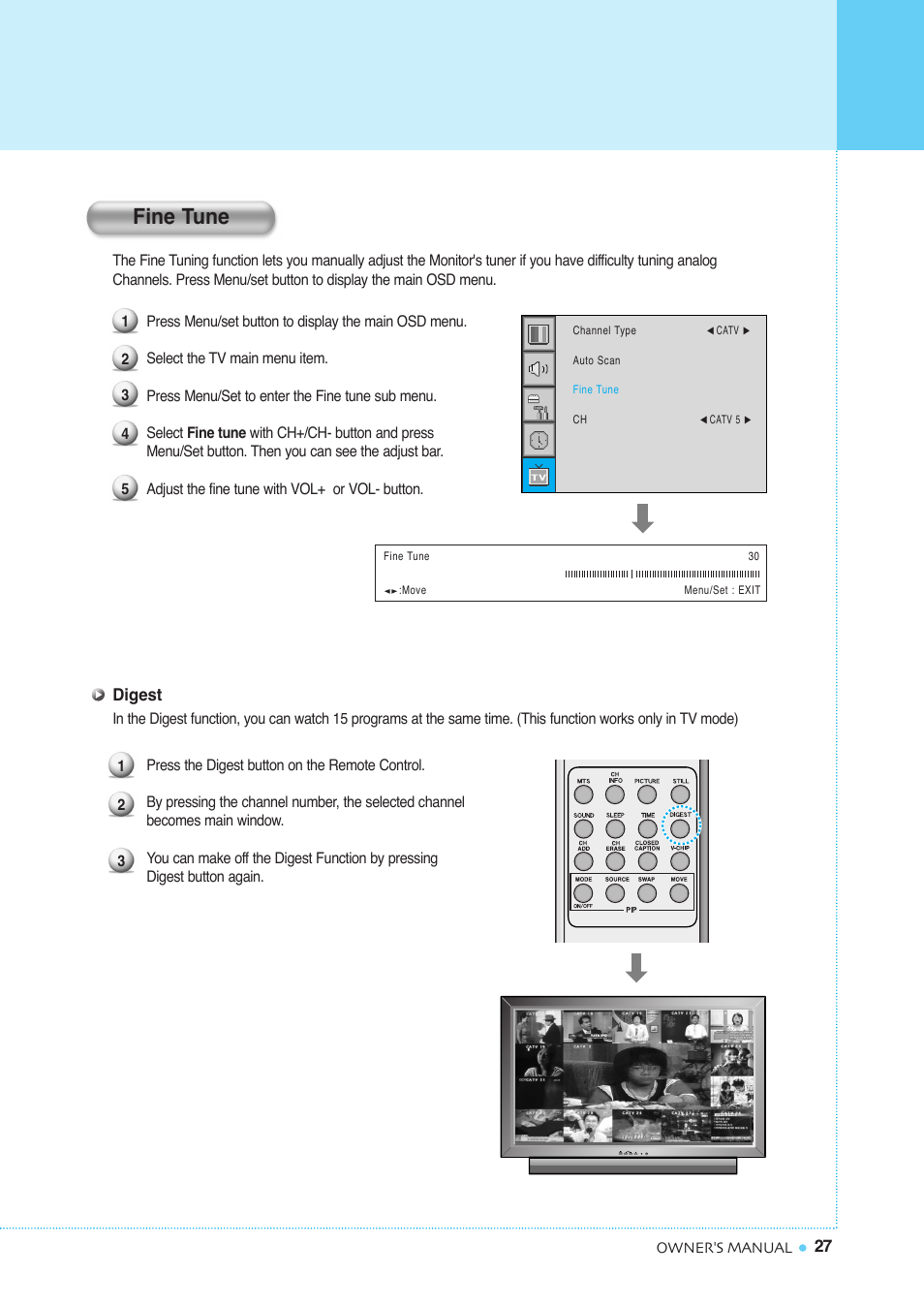 Setting the channel, Fine tune | InFocus TD40 NTSC User Manual | Page 28 / 53