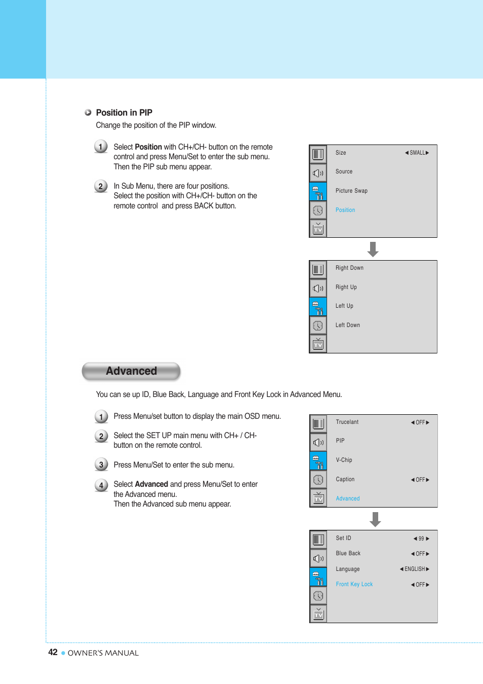 Setting the others, Advanced | InFocus TD40 NTSC User Manual | Page 43 / 53