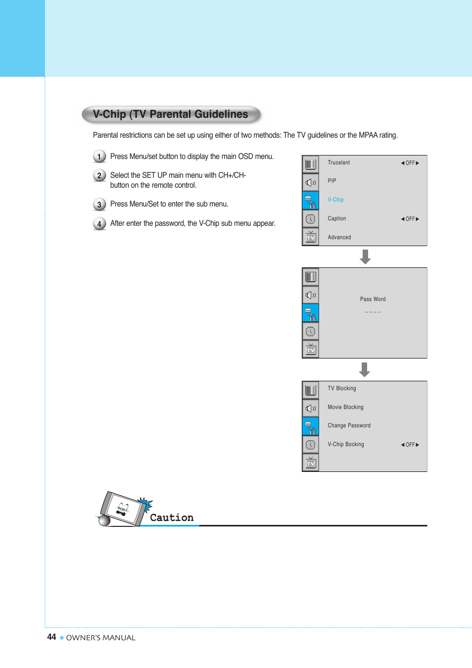 Setting the others, V-chip (tv parental guidelines | InFocus TD40 NTSC User Manual | Page 45 / 53