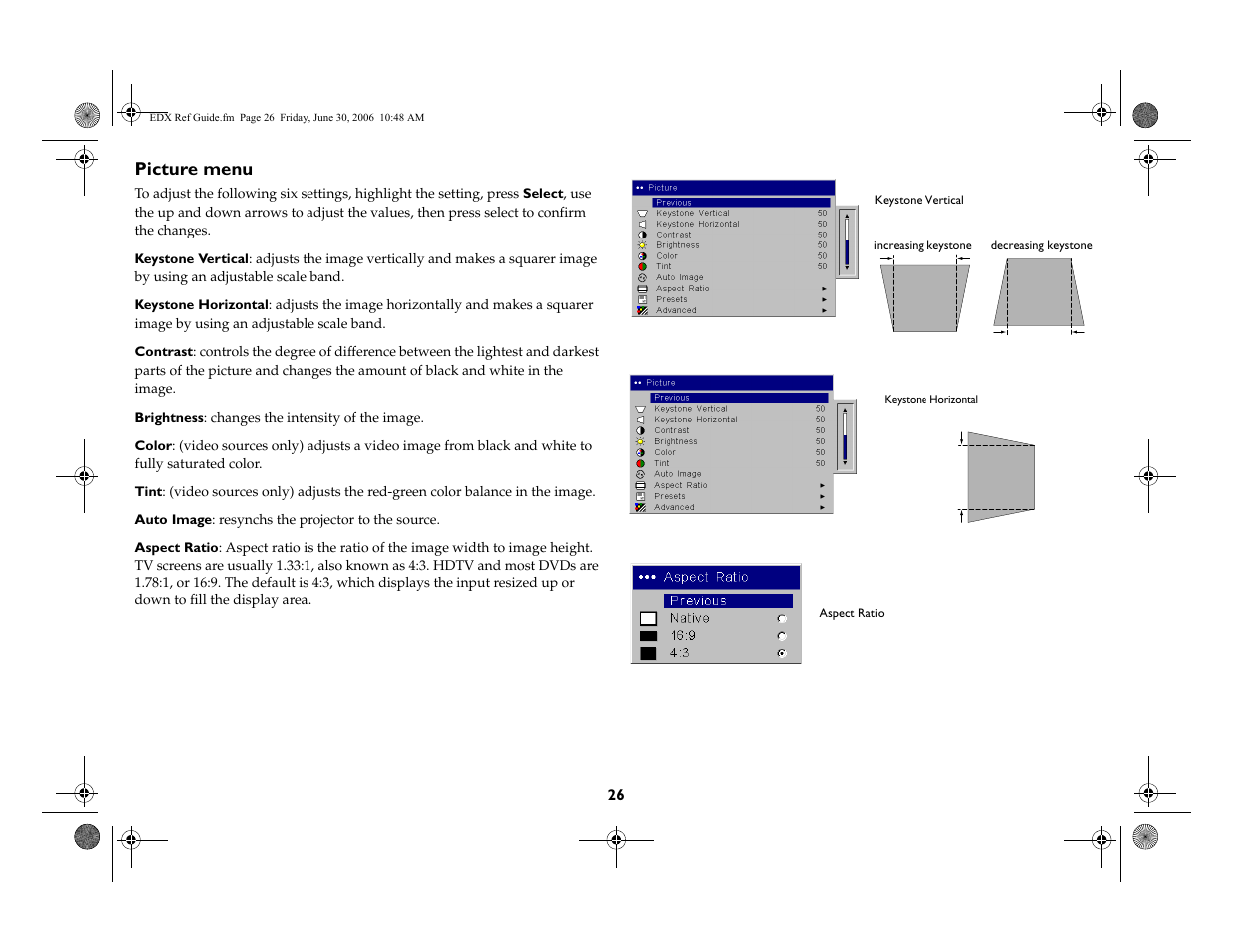 Picture menu | InFocus IN42ff User Manual | Page 27 / 49