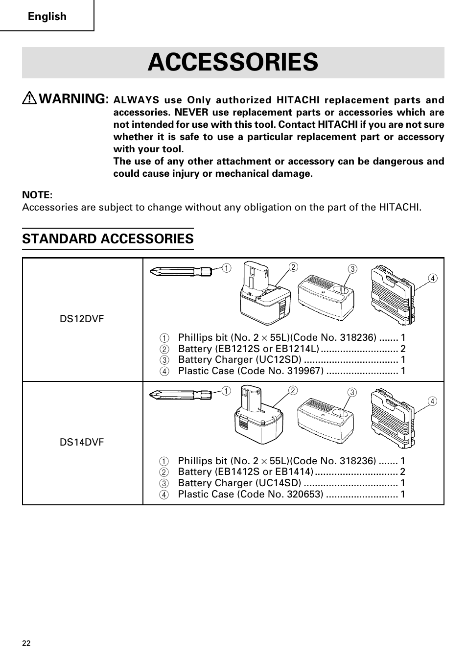 Accessories, Warning, Standard accessories | InFocus DS 14DVF User Manual | Page 22 / 68