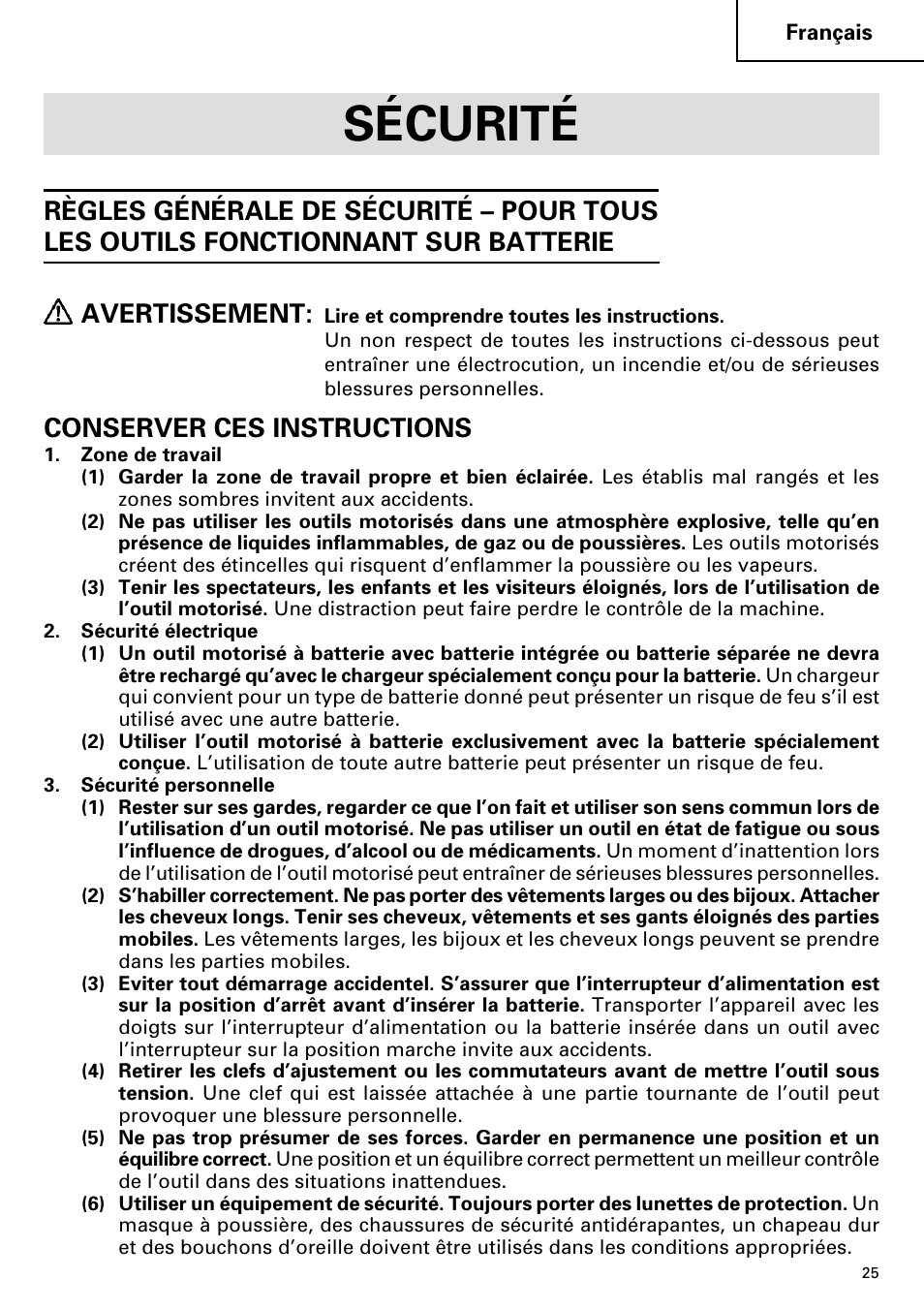 Sécurité, Conserver ces instructions | InFocus DS 14DVF User Manual | Page 25 / 68