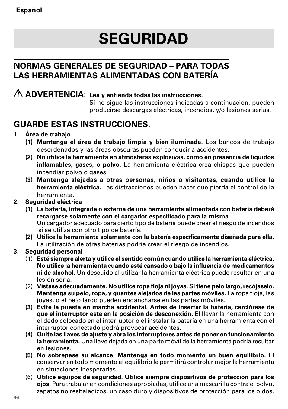 Seguridad, Guarde estas instrucciones | InFocus DS 14DVF User Manual | Page 46 / 68