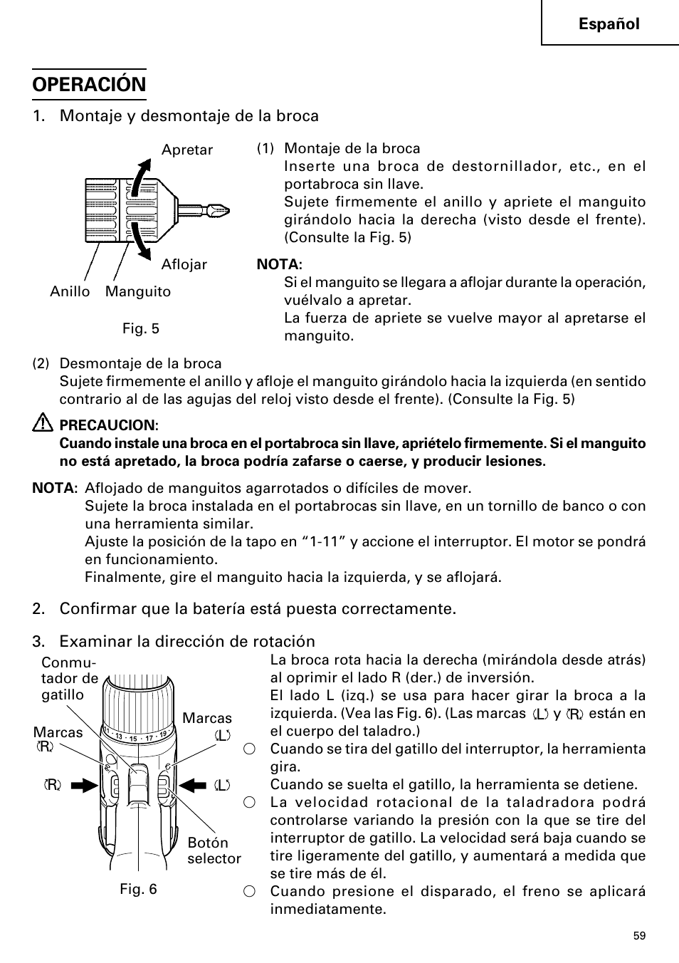 Operación | InFocus DS 14DVF User Manual | Page 59 / 68