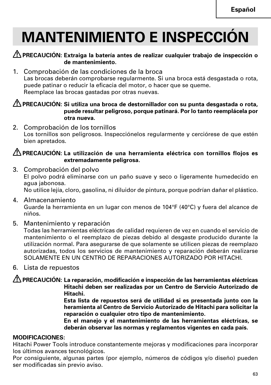 Mantenimiento e inspección | InFocus DS 14DVF User Manual | Page 63 / 68