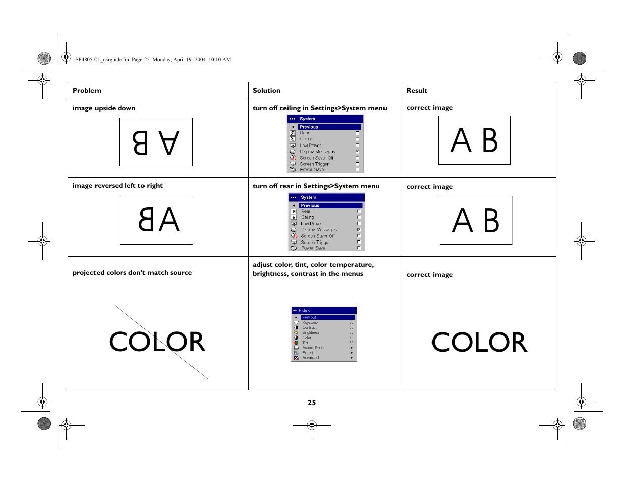 Color | InFocus 4805 User Manual | Page 26 / 50