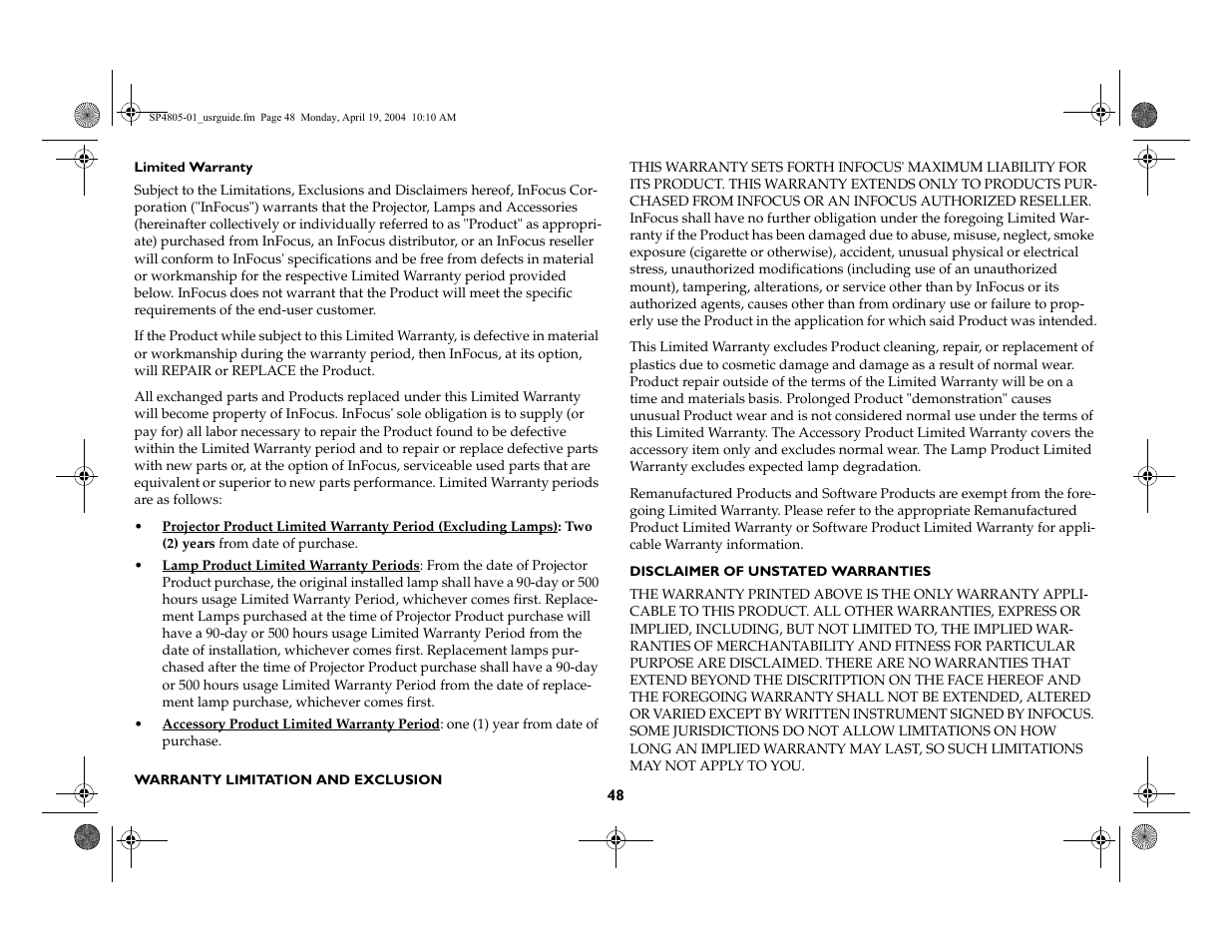 InFocus 4805 User Manual | Page 49 / 50