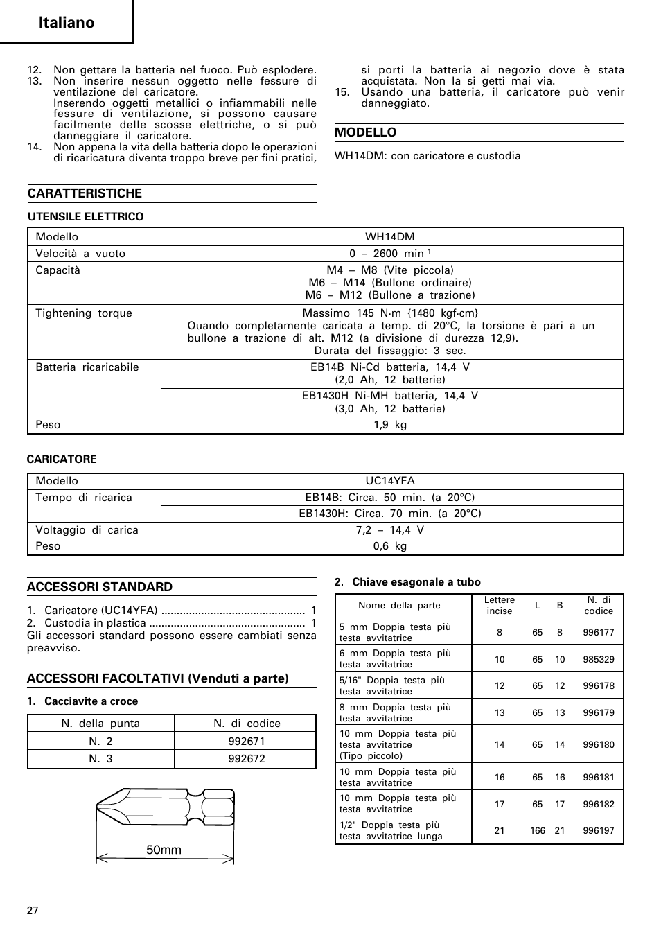 Italiano, Accessori standard, Accessori facoltativi (venduti a parte) | Modello, Caratteristiche | InFocus WH14DM User Manual | Page 28 / 66