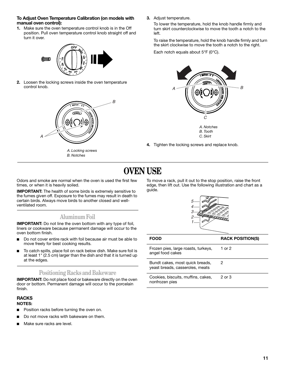 Oven use, Aluminum foil, Positioning racks and bakeware | Inglis Home Appliances Range User Manual | Page 11 / 20