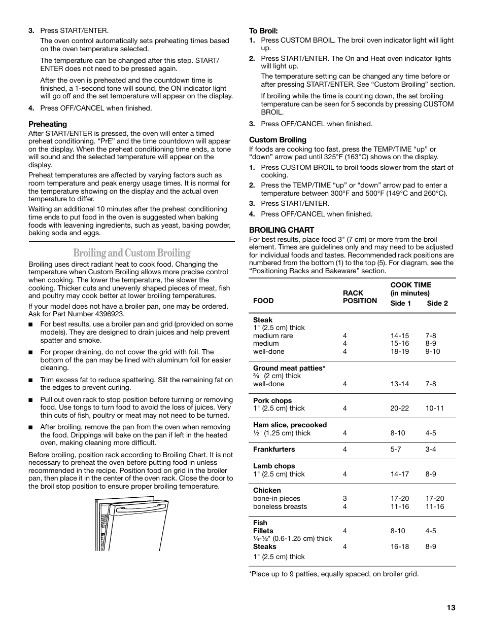 Broiling and custom broiling | Inglis Home Appliances Range User Manual | Page 13 / 20