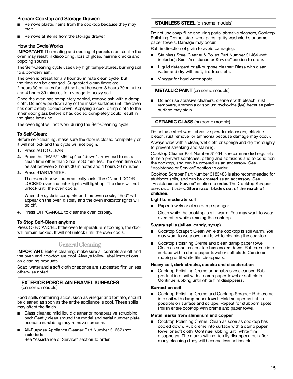 General cleaning | Inglis Home Appliances Range User Manual | Page 15 / 20