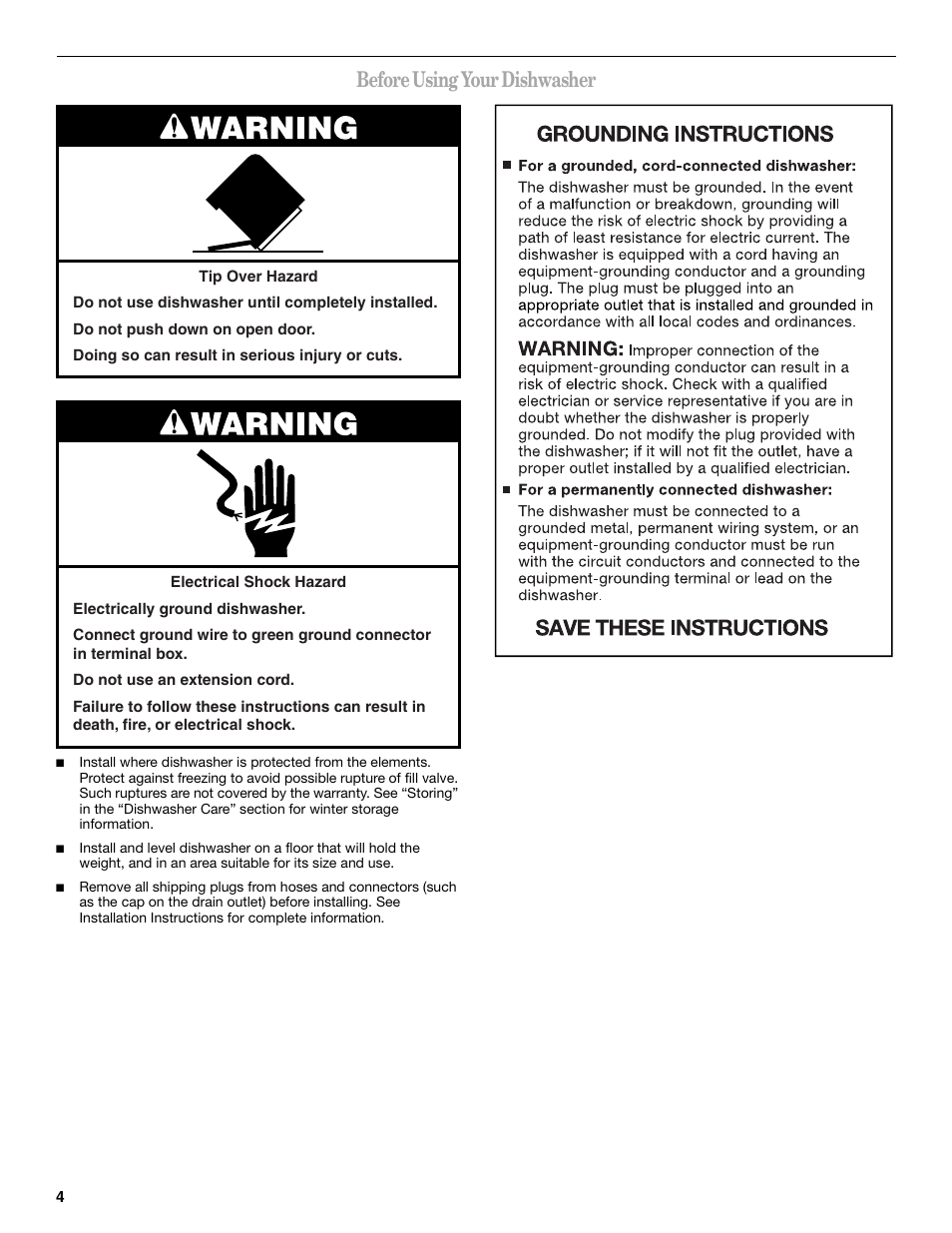 Before using your dishwasher | Inglis Home Appliances INGLIS IRD6750 User Manual | Page 4 / 16