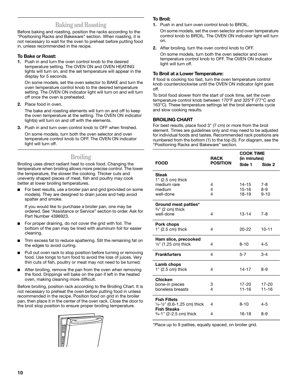 Baking and roasting, Broiling | Inglis Home Appliances W10017680 User Manual | Page 10 / 16