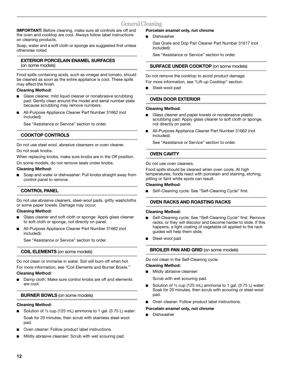 General cleaning | Inglis Home Appliances W10017680 User Manual | Page 12 / 16