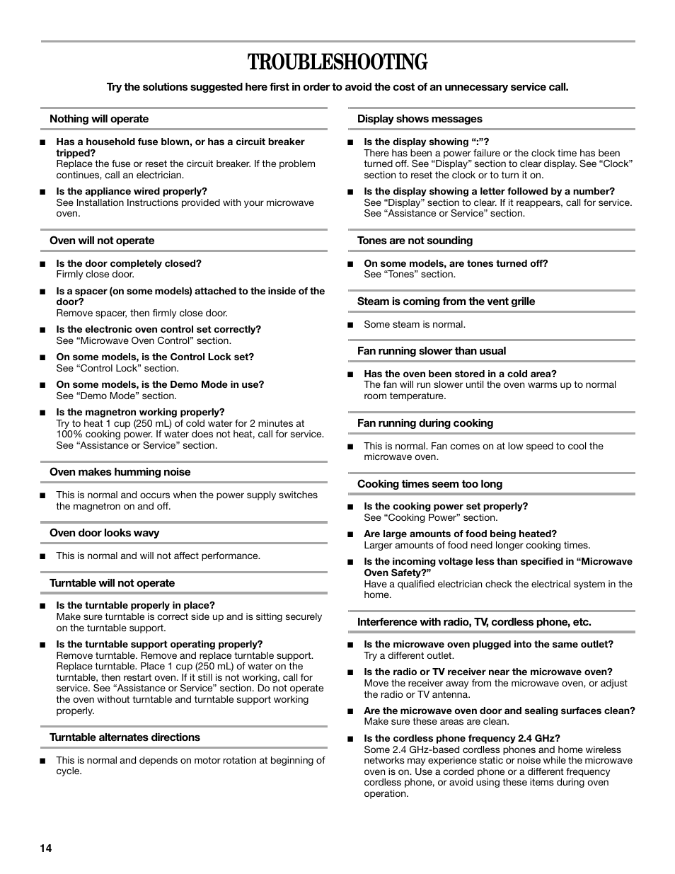 Troubleshooting | Inglis Home Appliances IOR14XR User Manual | Page 14 / 16