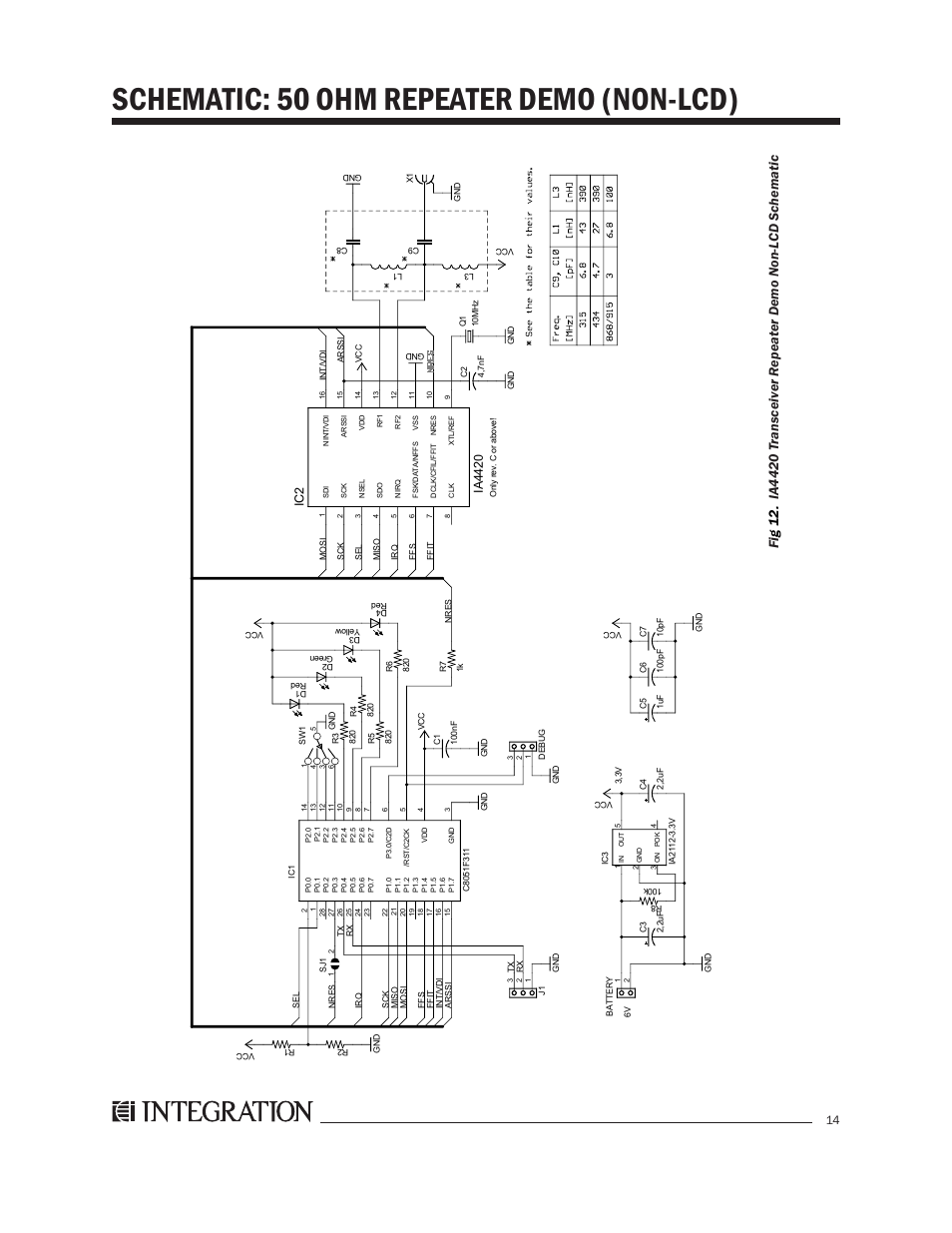 Schematic: 50 ohm repeater demo (non-lcd), Ia4420 | Integration 2.0r User Manual | Page 18 / 26