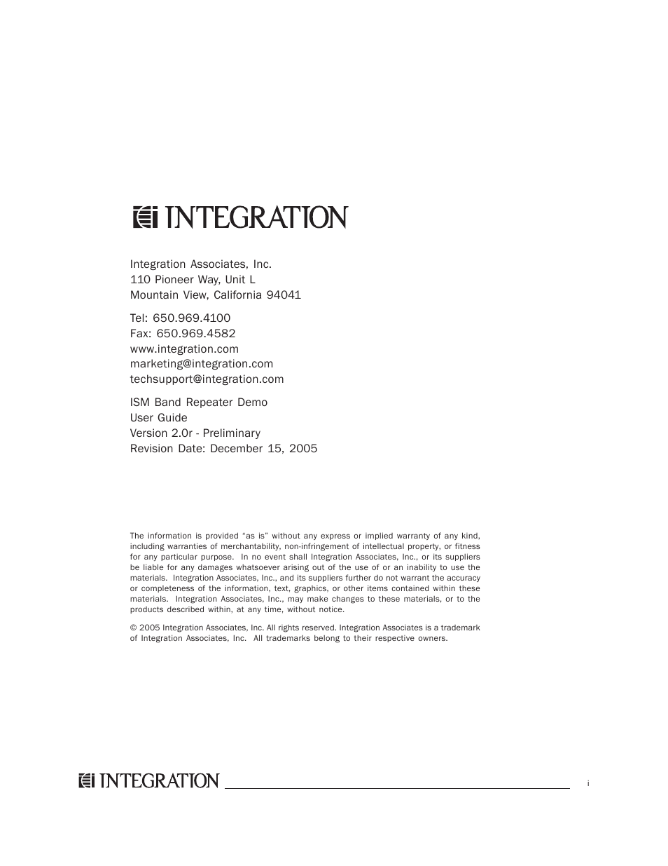 Integration 2.0r User Manual | Page 2 / 26