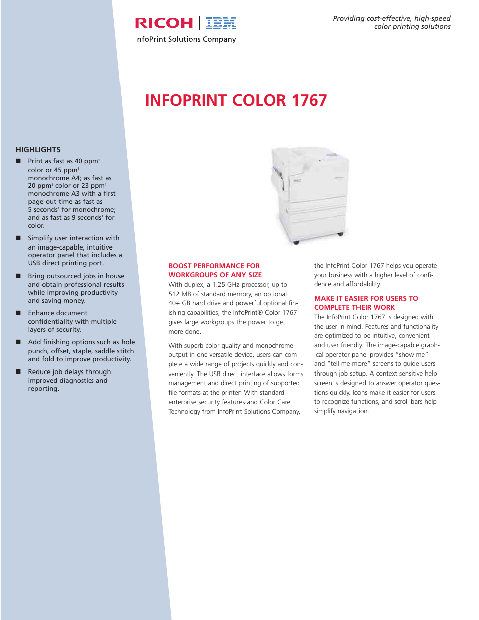 IBM Ricoh InfoPrint Color COLOR 1767 User Manual | 6 pages