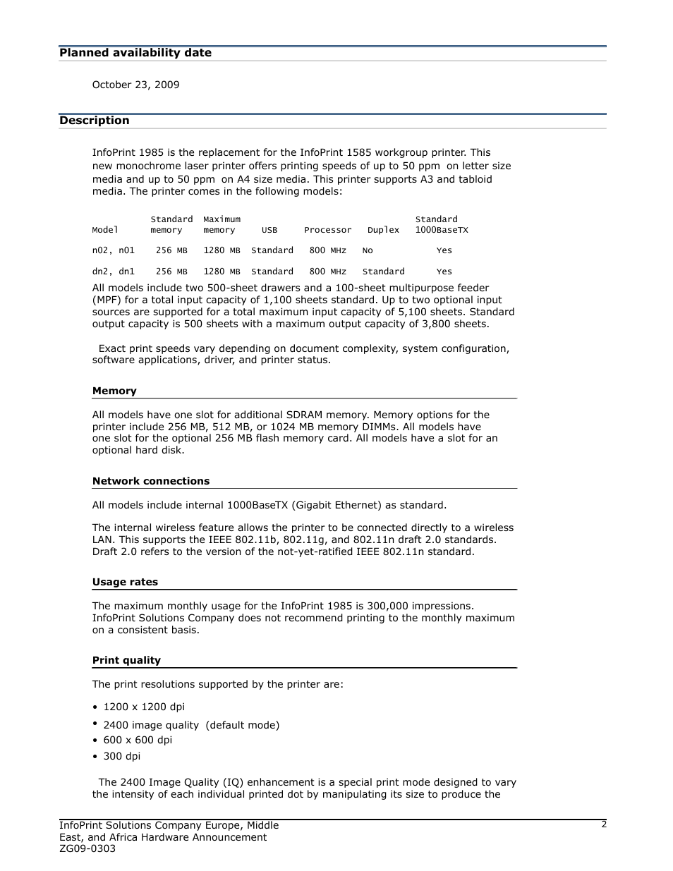 Planned availability date, Description | IBM Ricoh 1985 User Manual | Page 2 / 12