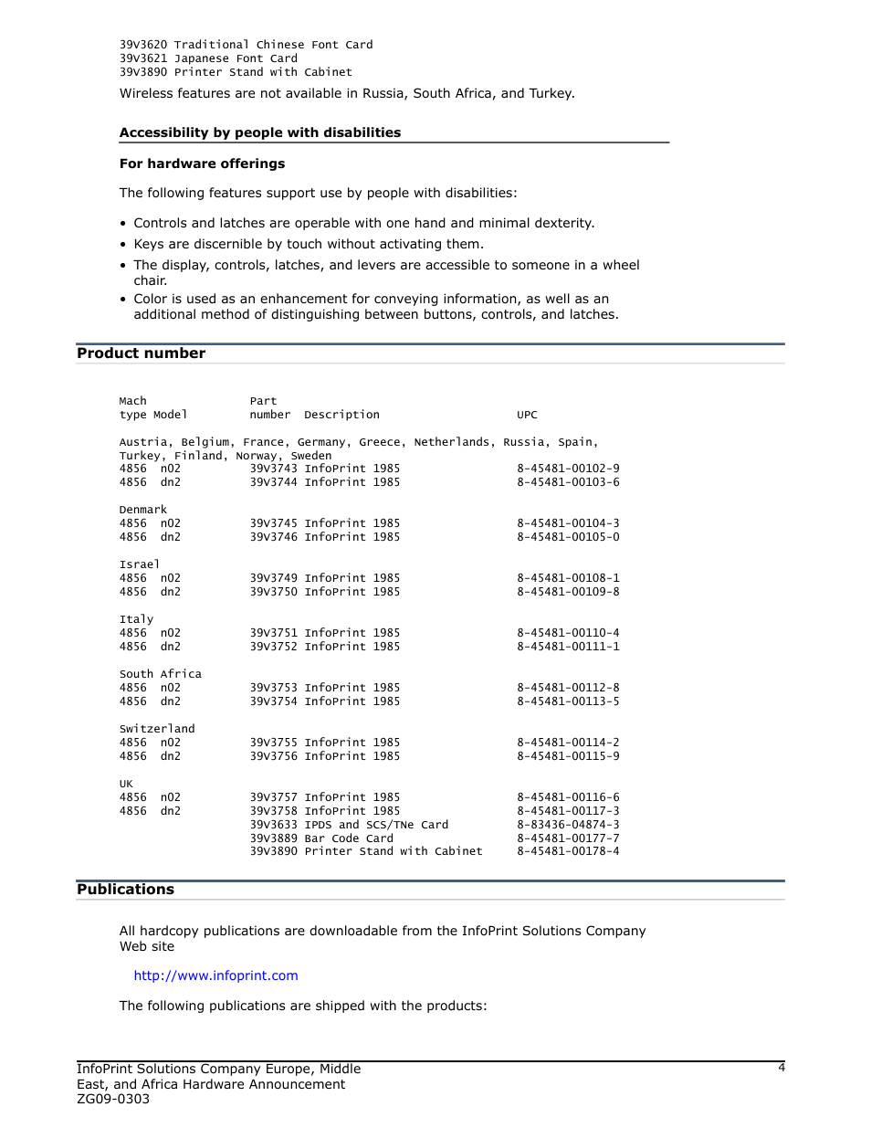 Publications, Product number | IBM Ricoh 1985 User Manual | Page 4 / 12