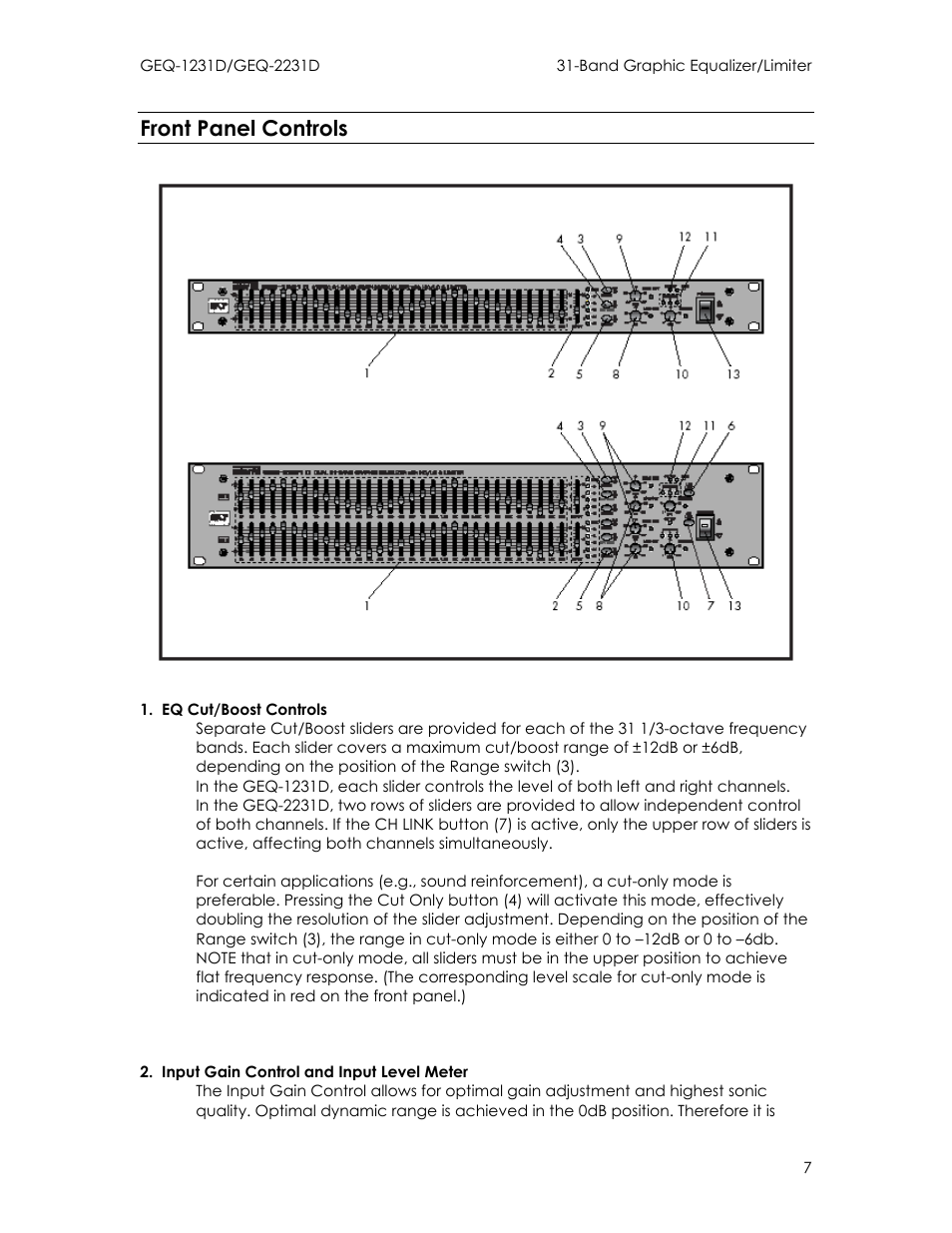 Front panel controls | Intermec GEQ-2231D User Manual | Page 7 / 19