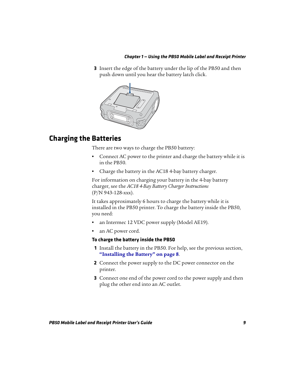 Charging the batteries | Intermec PB50 User Manual | Page 19 / 72