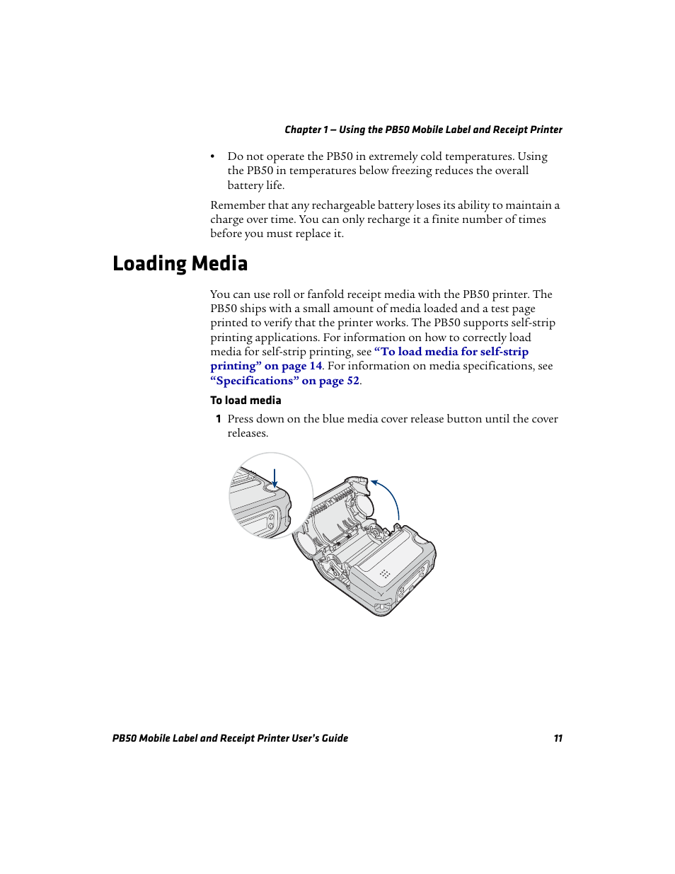 Loading media | Intermec PB50 User Manual | Page 21 / 72