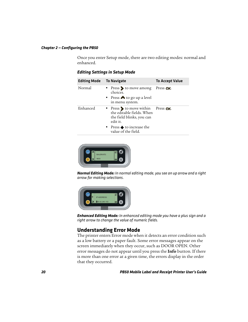 Understanding error mode | Intermec PB50 User Manual | Page 30 / 72
