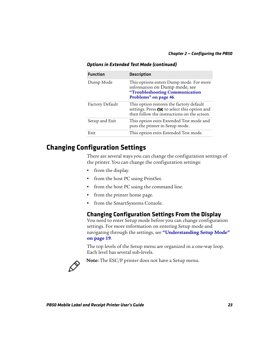 Changing configuration settings, Changing configuration settings from the display | Intermec PB50 User Manual | Page 33 / 72