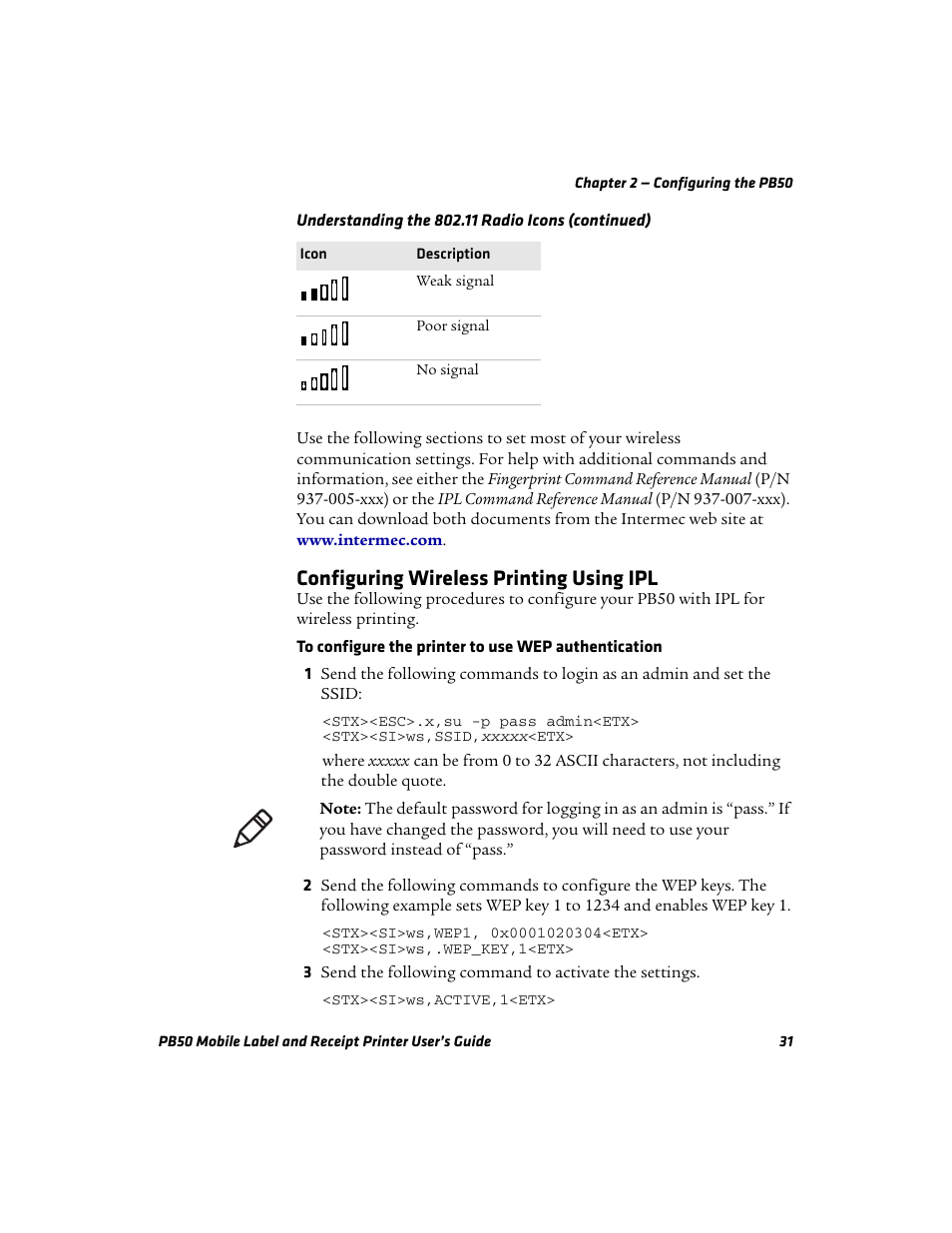 Configuring wireless printing using ipl | Intermec PB50 User Manual | Page 41 / 72