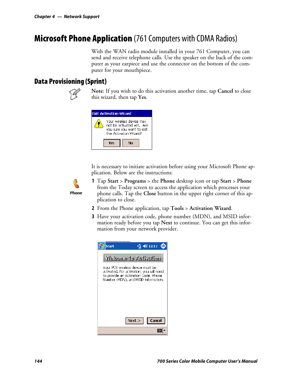 Data provisioning (sprint) | Intermec 700 User Manual | Page 168 / 452