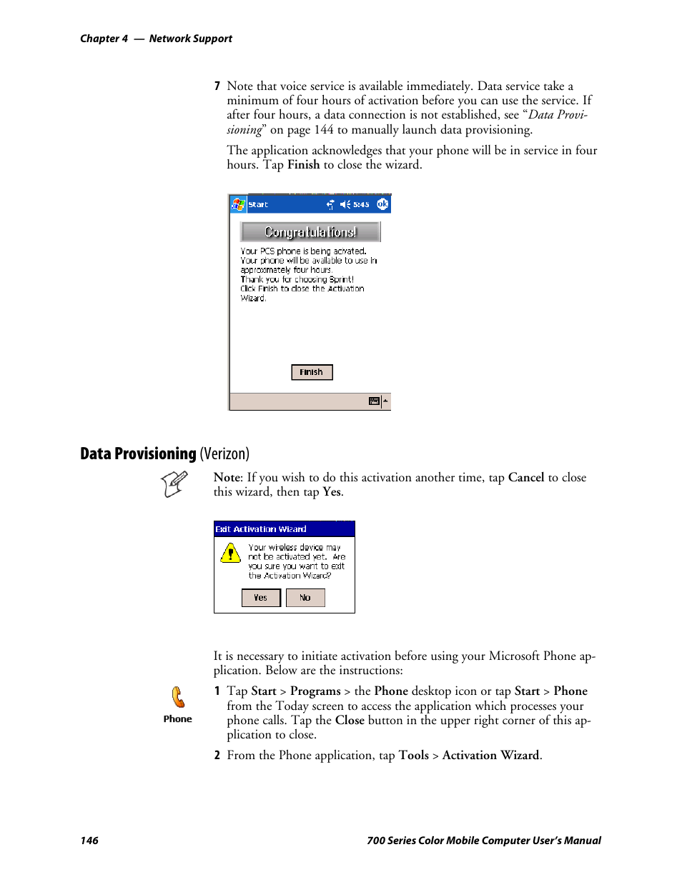 Data provisioning (verizon) | Intermec 700 User Manual | Page 170 / 452