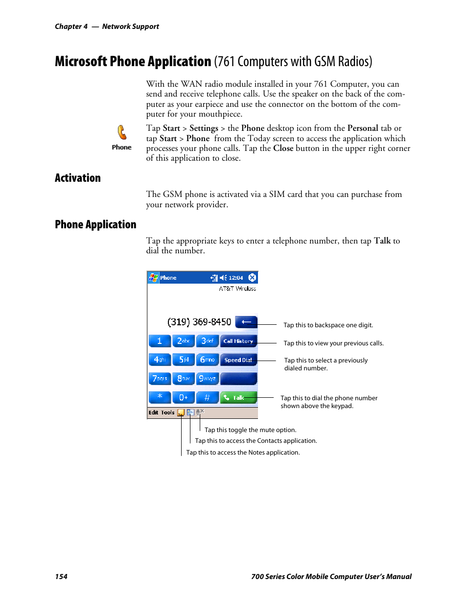 Activation, Phone application | Intermec 700 User Manual | Page 178 / 452