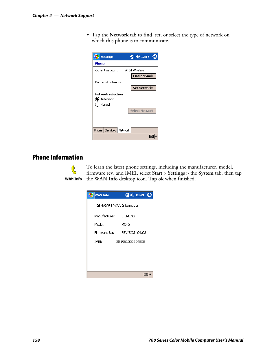 Phone information | Intermec 700 User Manual | Page 182 / 452