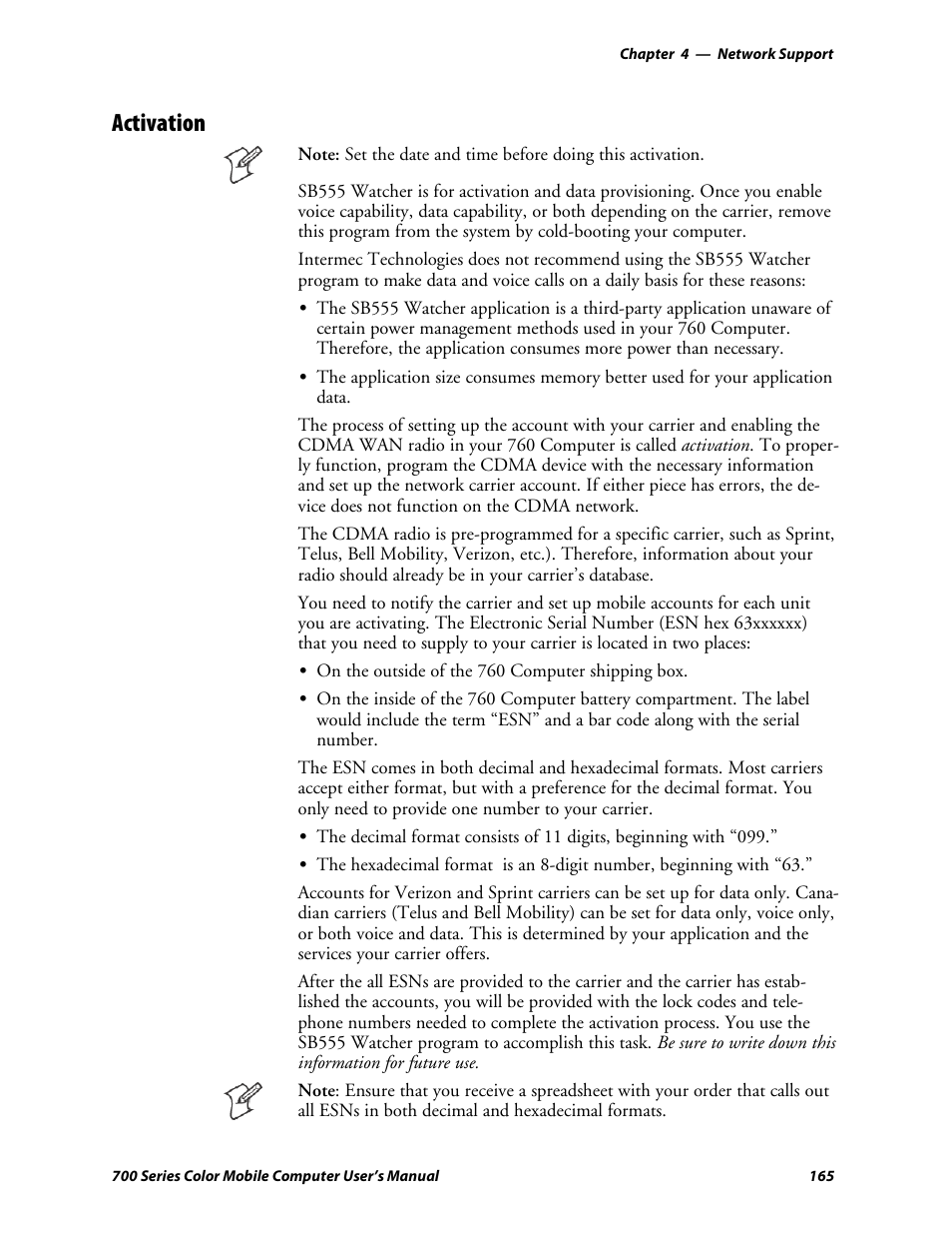 Activation | Intermec 700 User Manual | Page 189 / 452