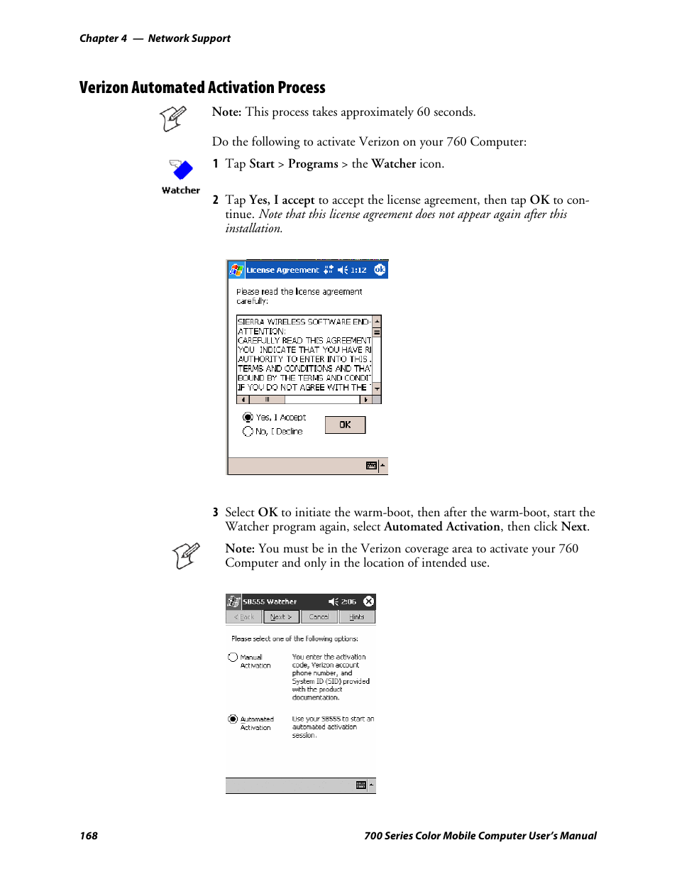 Verizon automated activation process | Intermec 700 User Manual | Page 192 / 452