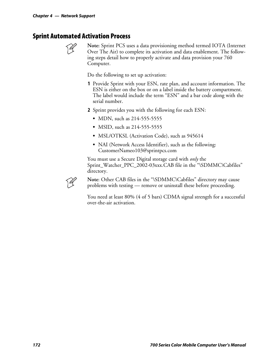 Sprint automated activation process | Intermec 700 User Manual | Page 196 / 452